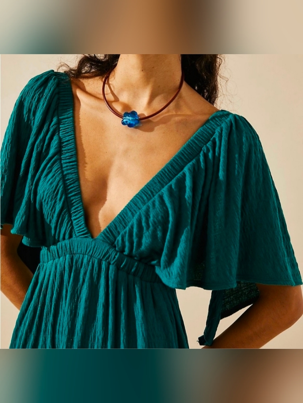 Free People Beach La La Maxi Dress in Teal Blue Boho, size Large - Picture 2 of 13